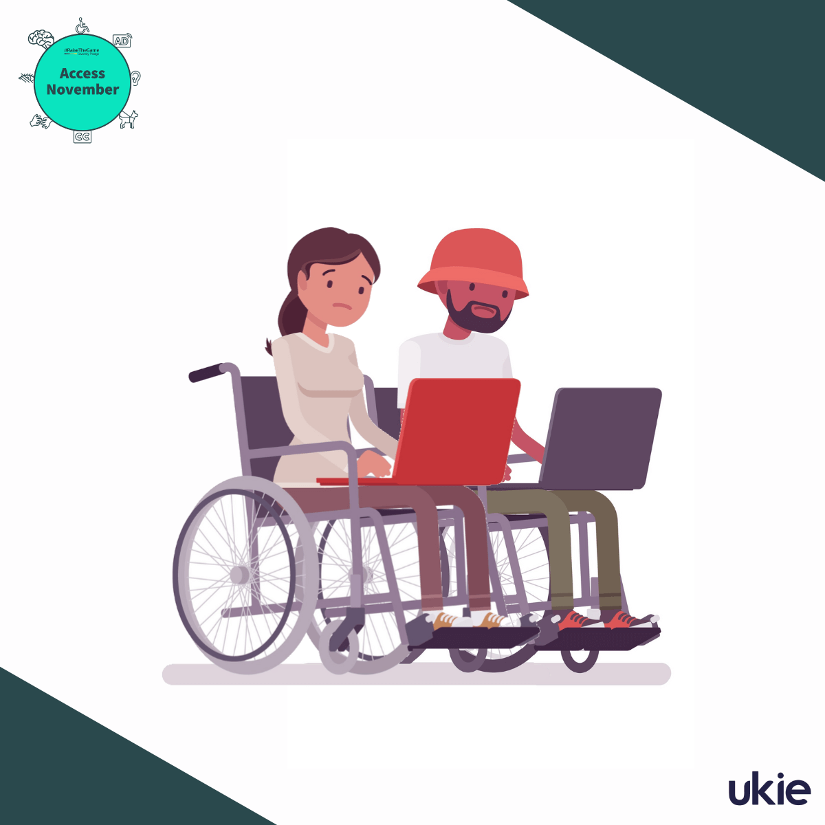 <img src="RTG_Access November Campaign 2022_Research Promo Image_1200x1200.png" alt="Image depicting two wheelchair users using their laptops to look up jobs in the games industry.">